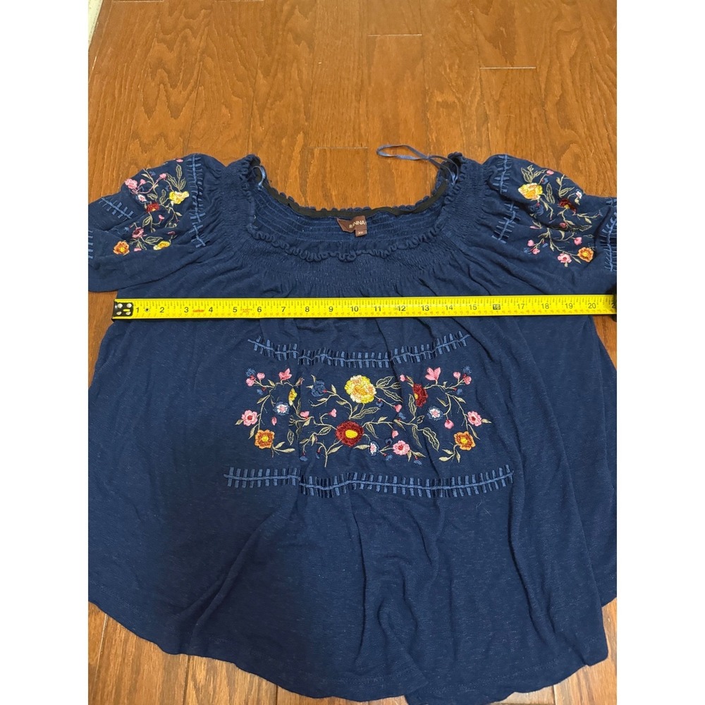 Anthropologie Ranna Gill Navy Blue Embroidered Floral Peasant Blouse Top XS - Picture 4 of 5